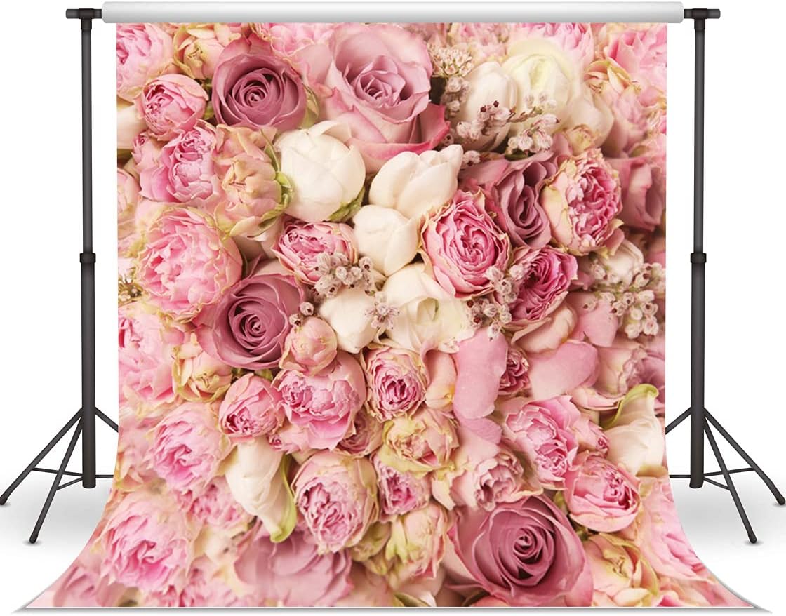 Flower Wall Backdrop Pink Floral Photography Backdrop Romantic Roses Background Ideal for Wedding Bridal Shower Valentine's Day Portrait Photo Shoots Feminine Studio Props 10x10FT 9604