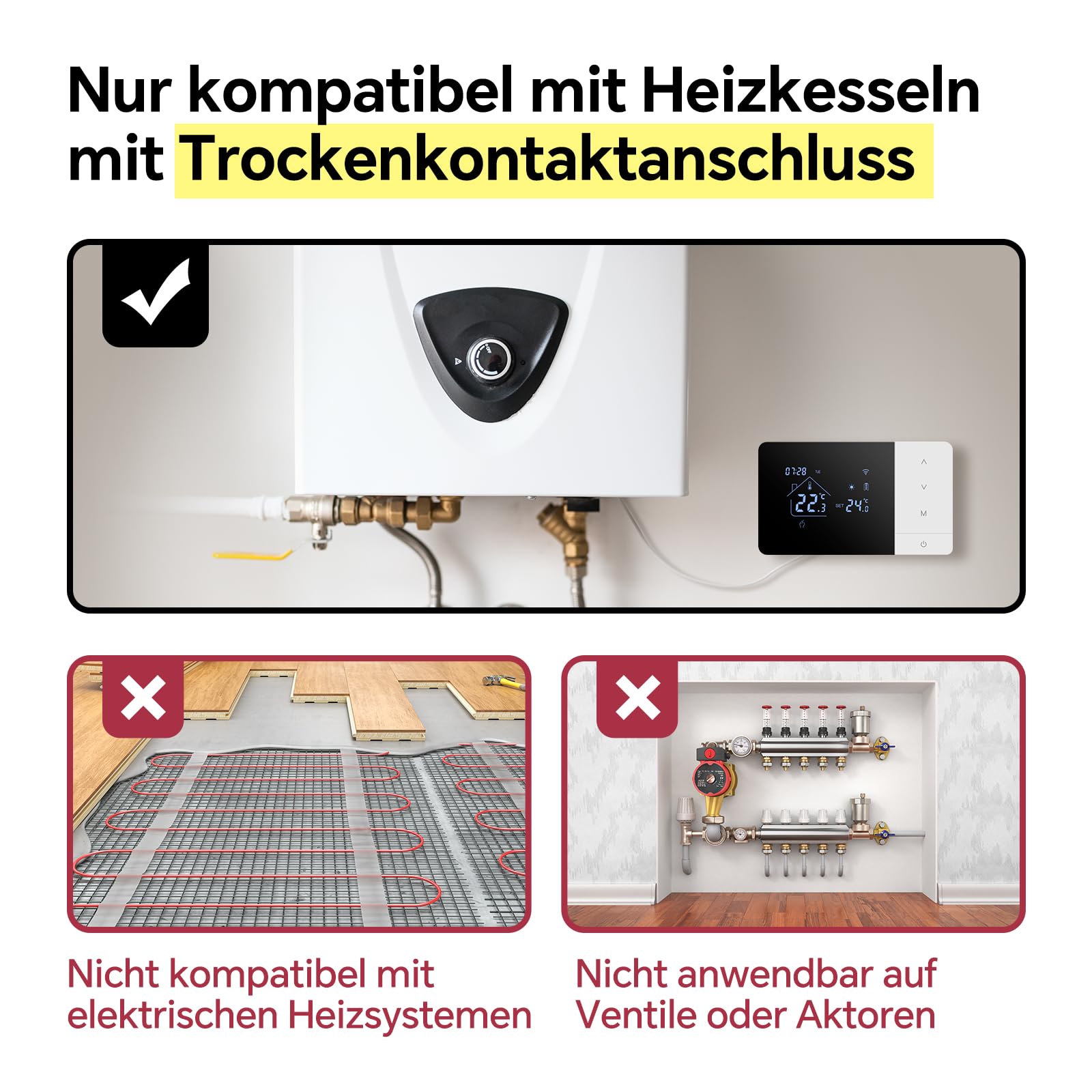 BEOK CONTROLS Thermostat für Gasheizkessel, Kabelloses Heizungsthermostat