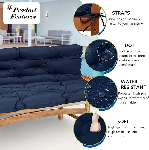 Miniatura 3 de bumuam Cojines de asiento de repuesto, cojines de columpio para exteriores, impermeables, para porche, 3 plazas, con respaldo, cojín de banco para