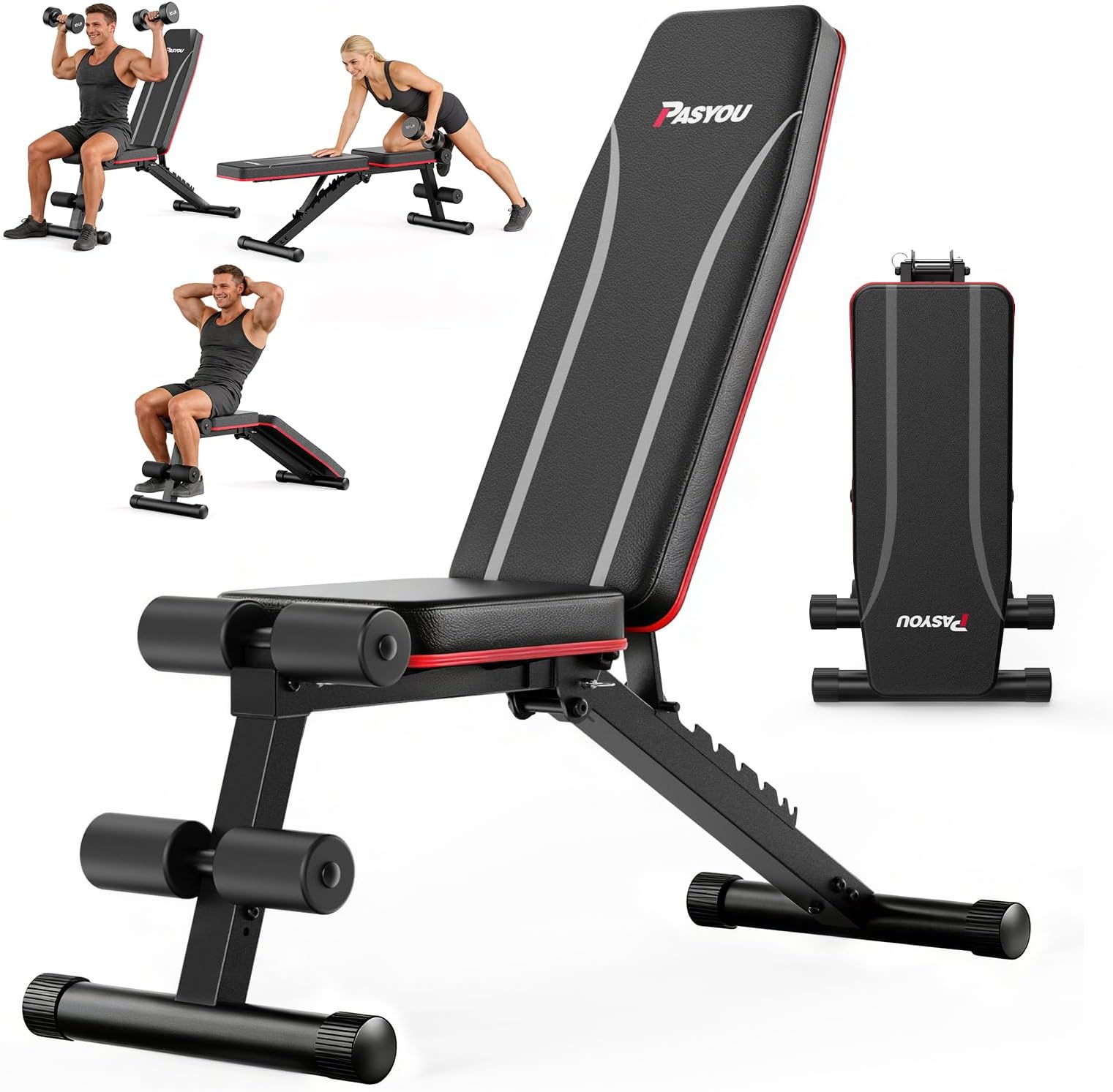 PASYOU Adjustable Weight Bench 660LBS, Foldable Incline Decline Bench for Home Gym, Dumbbell Exercise Bench for Full Body Workout, Compact Flat Workout Bench for Small Spaces Strength Training