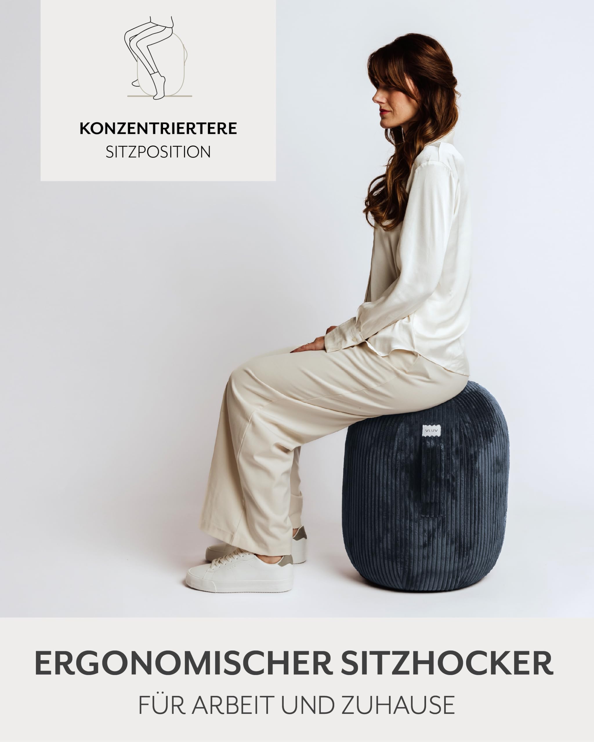 VLUV® KAPSUL VLIP Balance-Kapsel [Atmungsaktiv mit Tragegriff und Wegrollschutz] Waschbarer Stoffbezug | Ergonomischer Hocker | Schreibtischhocker | Wackelhocker | Sitzball Büro Ergonomisch
