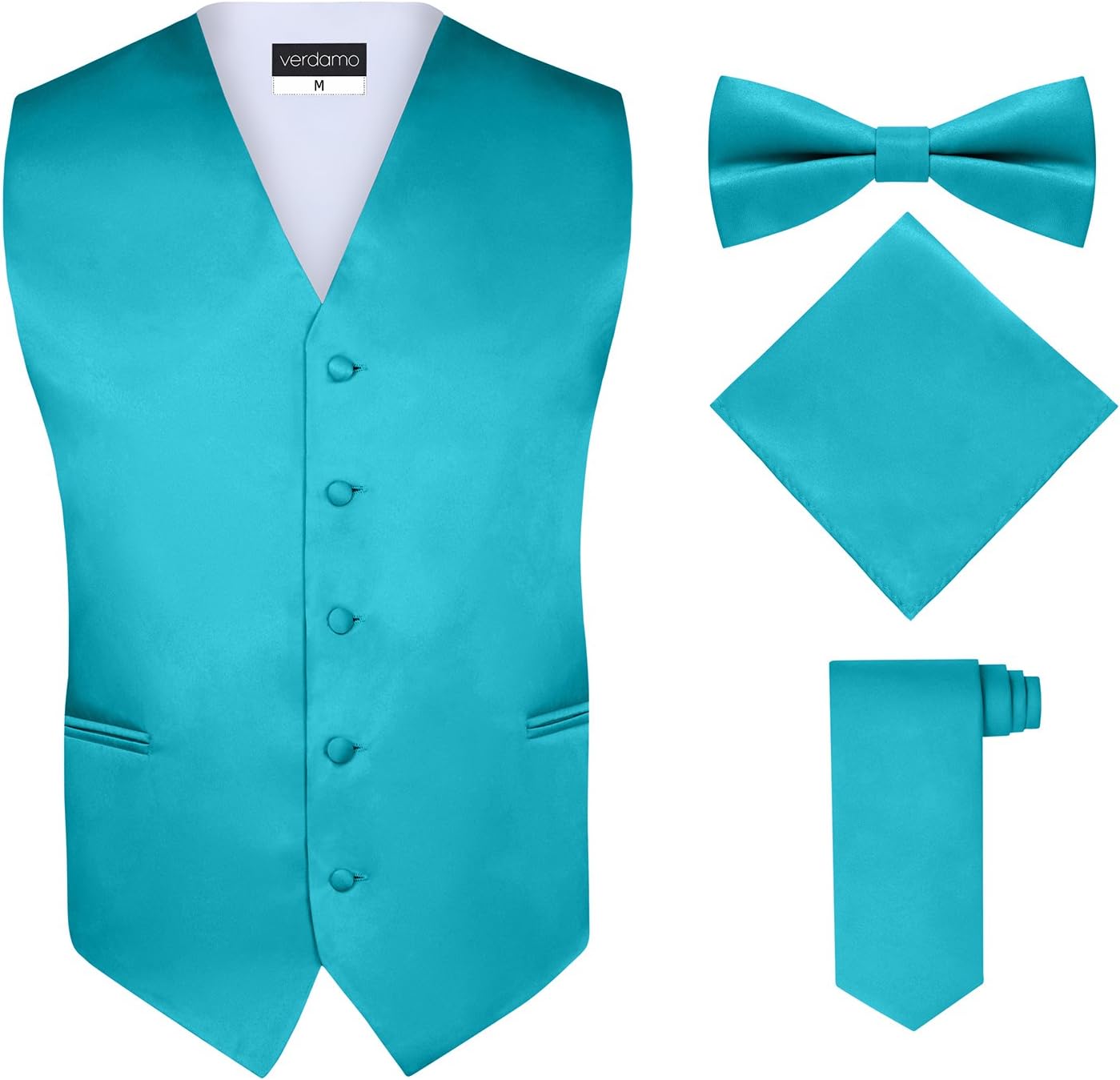 Men's Tuxedo Vest, Tie & Pocket Square Set - Teal, M, By Verdamo