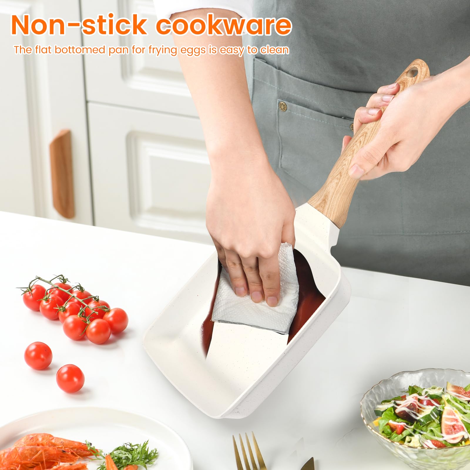 Poêle Tamagoyaki Japonaise Anti-Adhésive CTDMJ® Avec Spatule Silicone - Induction, Gaz & Four - Poignée Amovible