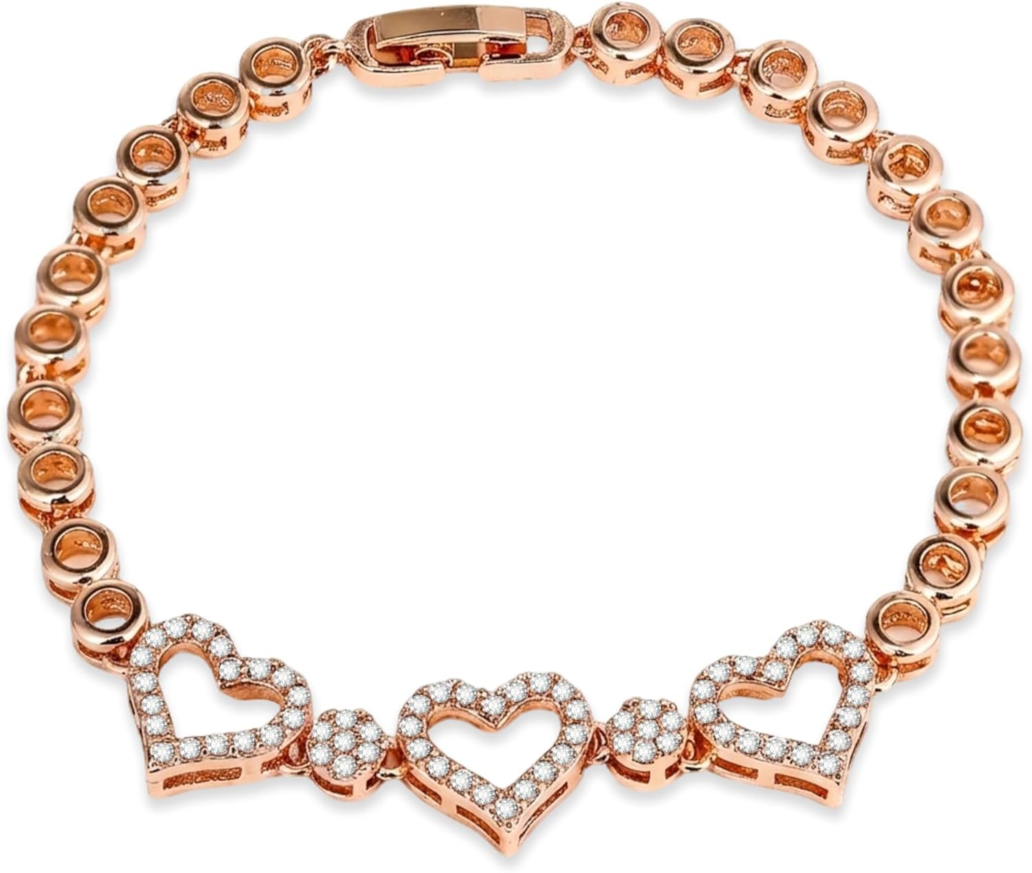 Dainty Rose Gold Chain Bracelet for Women, Heart Bracelet with Sparkling CZ Accents, Gold Link Bracelet for Women, Lock and Clasp Design for Girlfriend