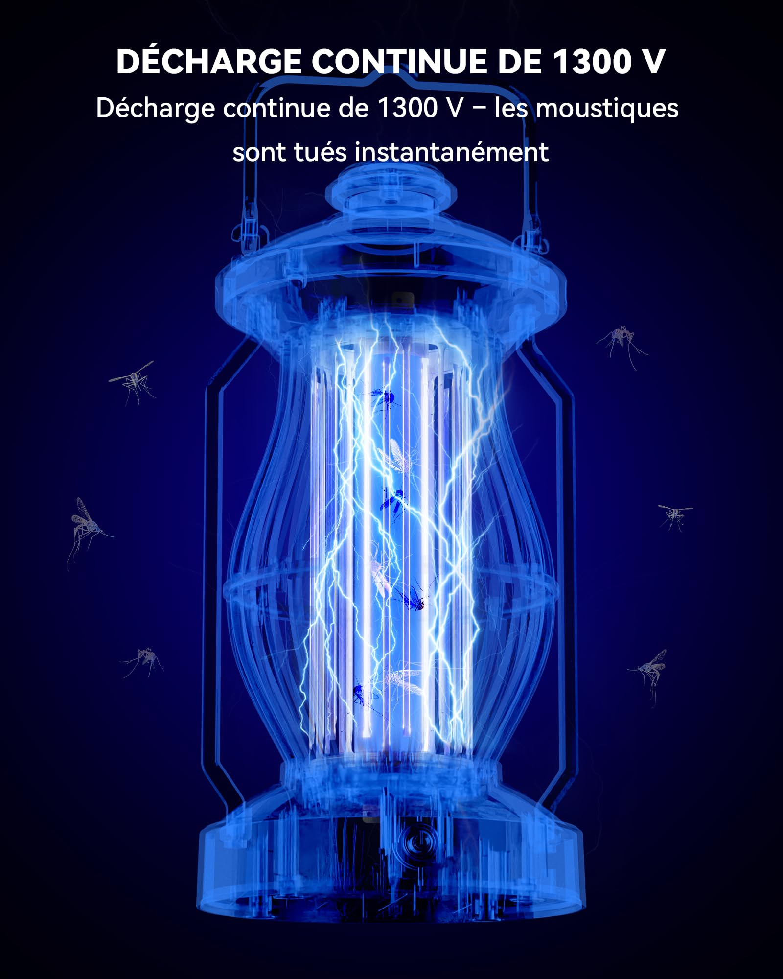 Insektenvernichter Elektrisch,1300V UV Mückenlampe & LED-Campinglaterne, 15W Mückenfalle Innen & Außen, Wasserdicht IPX4 Fliegenfalle gegen Mücken, Fliegen, Motten, 360° Wirkungsbereich