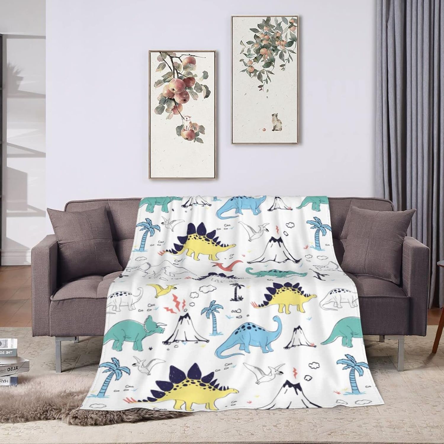 Dino Dinosaur Blanket Super Soft Warm Bed Bedding Throw Blankets for Couch Bedroom Sofa Office Car, All Season Cozy Flannel Plush Blanket Gifts for Girls Boys Adults, 60"X50"