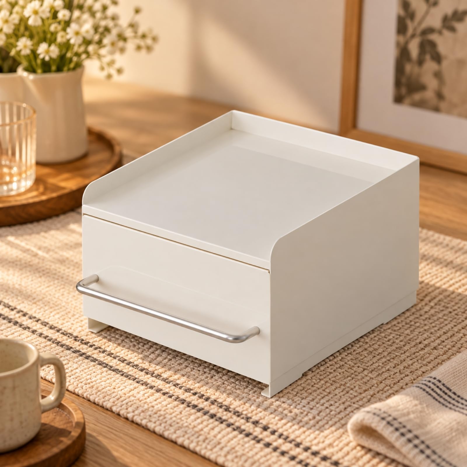Organizador Encimera con Manija Metálico Puro Organizador Escritorio con Cajón Gran Capacidad para Oficina, Dormitorio, Espacio para Café, Estilo B