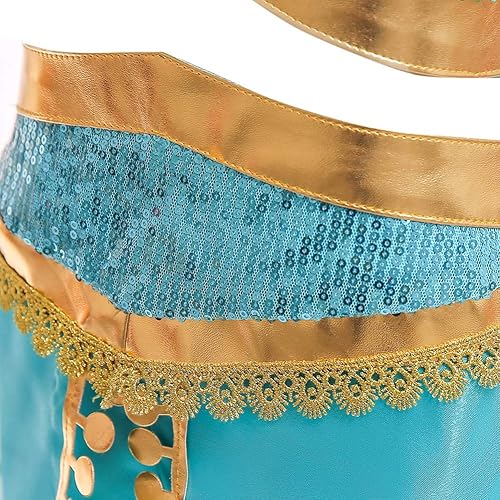 Miniatura 5 de TOPINCN Disfraz de princesa jazmín para niños pequeños, carnaval, Halloween, cosplay, cumpleaños, disfraz elegante