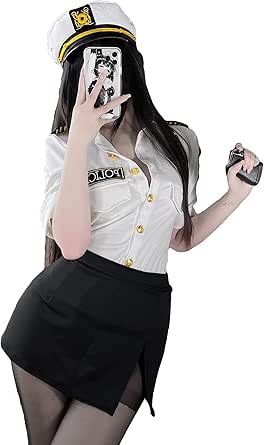 JasmyGirls Halloween Polizei Kostüm für Frauen Erwachsene Cop Cosplay Outfits Anime Swat Role Playing Bodysuit Weiblicher Offizier Uniform