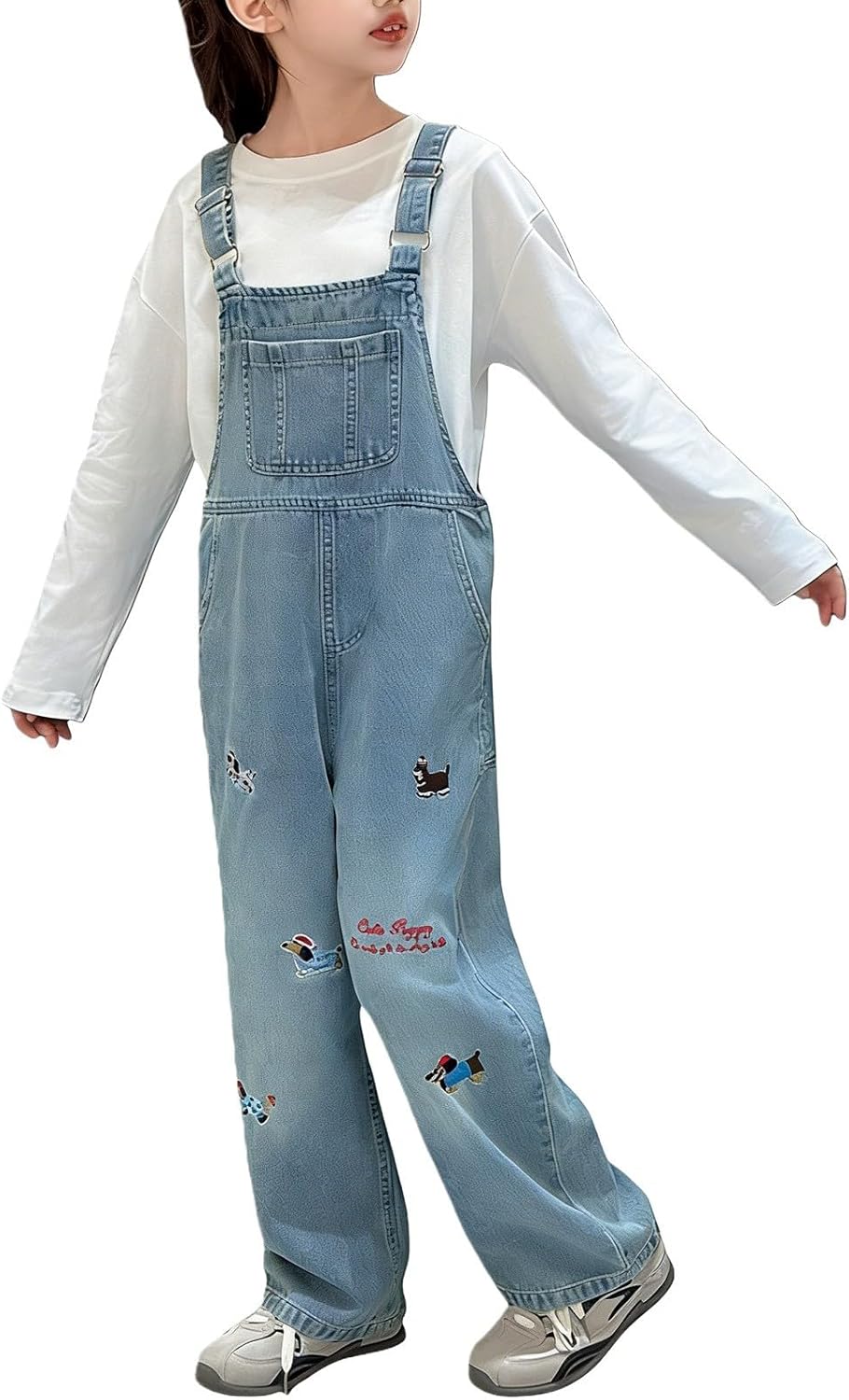 Teen Girls Bib Denim Overalls for Kids Cute Outfits Casual Dungarees Pants Tween Sleeveless Straight Wide Leg Jean Jumpsuit