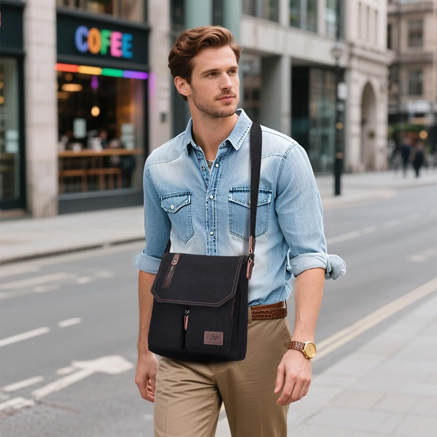 Kasqo Small Messenger Bag for Men, Vintage Canvas Crossbody Shoulder Bags for Women, Anti-Theft Purse for Travel Work - Image 2