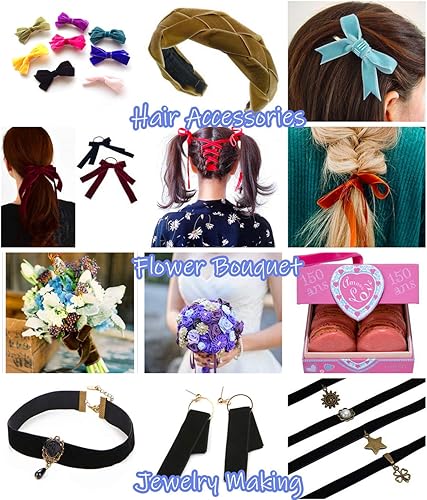 Miniatura 4 de Cinta de terciopelo burdeos de 50 yardas de 38 pulgadas, cinta vintage para envolver regalos, cintas para manualidades, cinta fina, adornos de tela