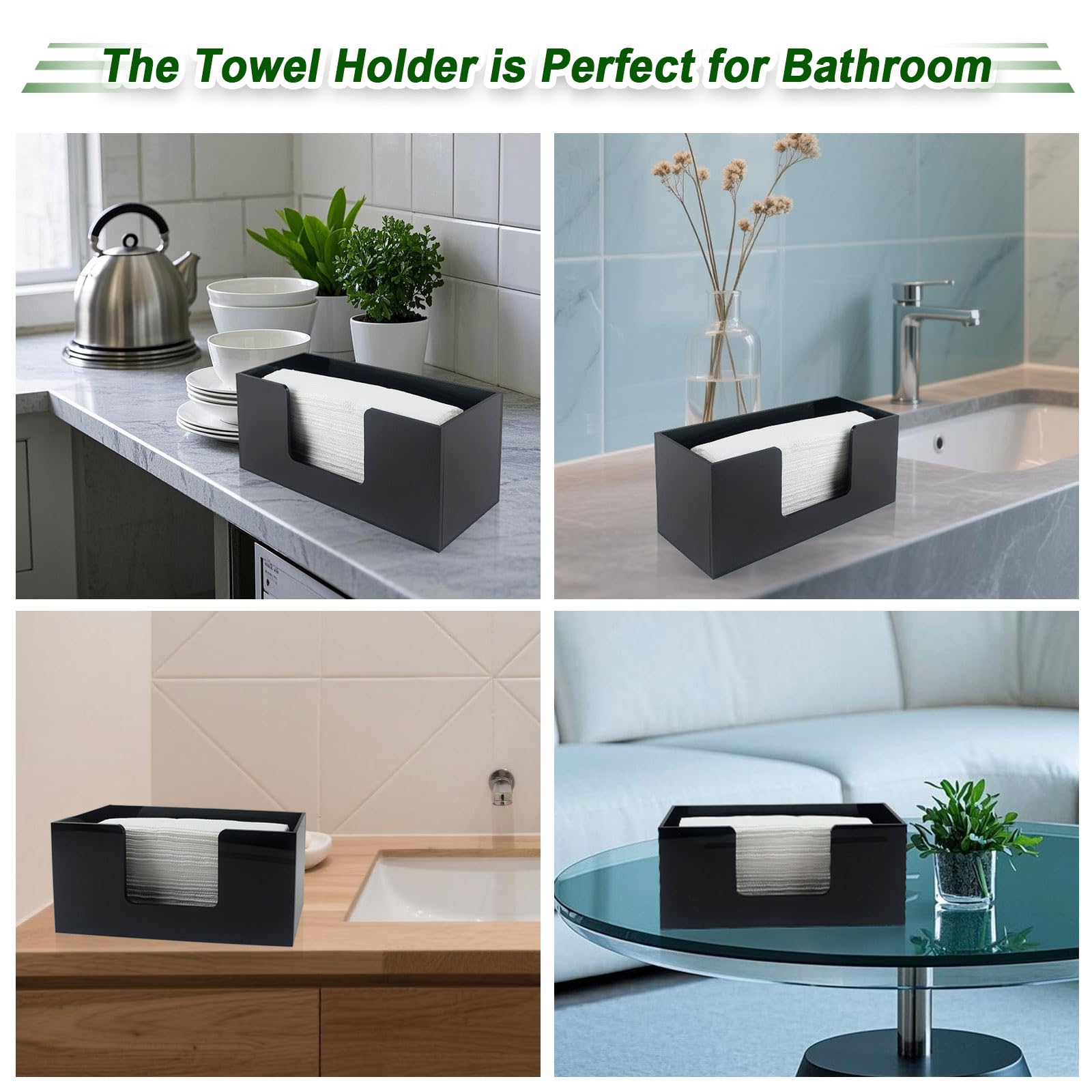 Paquete de 2 soportes para toallas de papel para encimera, soporte acrílico para toallas de papel de baño, servilletero negro para cocina, encimera, plegable, plegable, en C, dispensador de toallas de