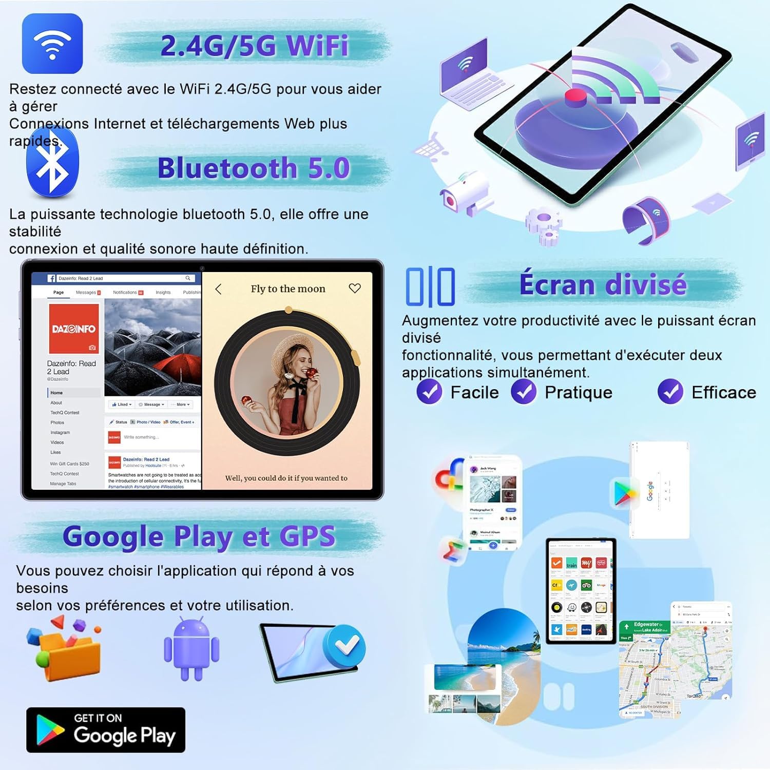 Android 15 Tablette 10 Pouces avec Gemini AI, Octa-Core Tablettes PC, 30 GO RAM+ 64 GO ROM (1TO TF), 3.5mm Audio/ WiFi 6 & BT 5.0 / 6000mAh /GPS/Widevine L1,Tablettes avec Clavier+Souris et Cas-vert - 5