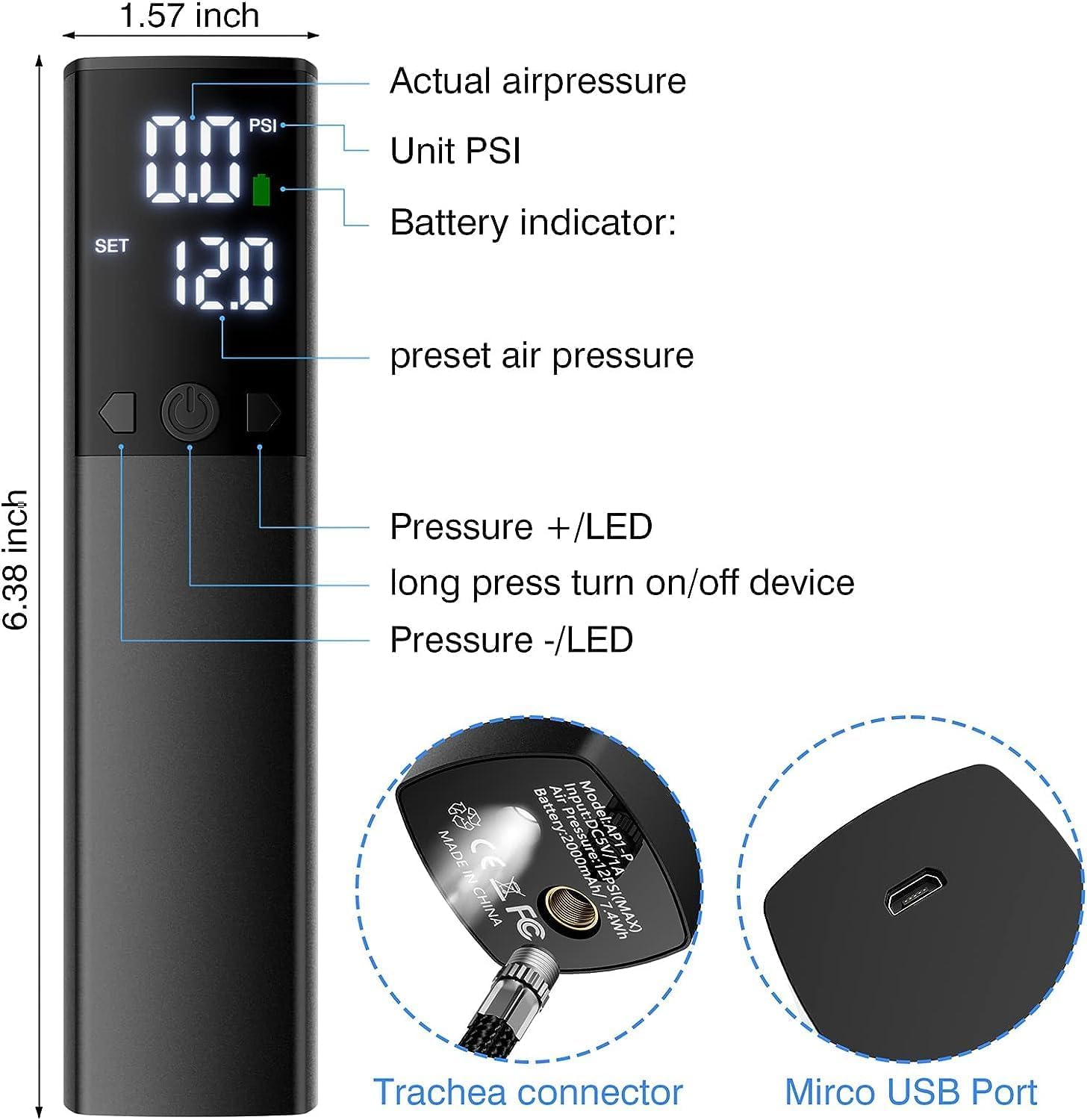 Elektrische Ballpumpe, tragbare automatische Ballpumpe für schnelles Aufpumpen von Bällen mit präzisem Manometer und digitalem LCD-Display für Basketball, Fußball, Volleyball (2 Nadeln und 1 Düse)