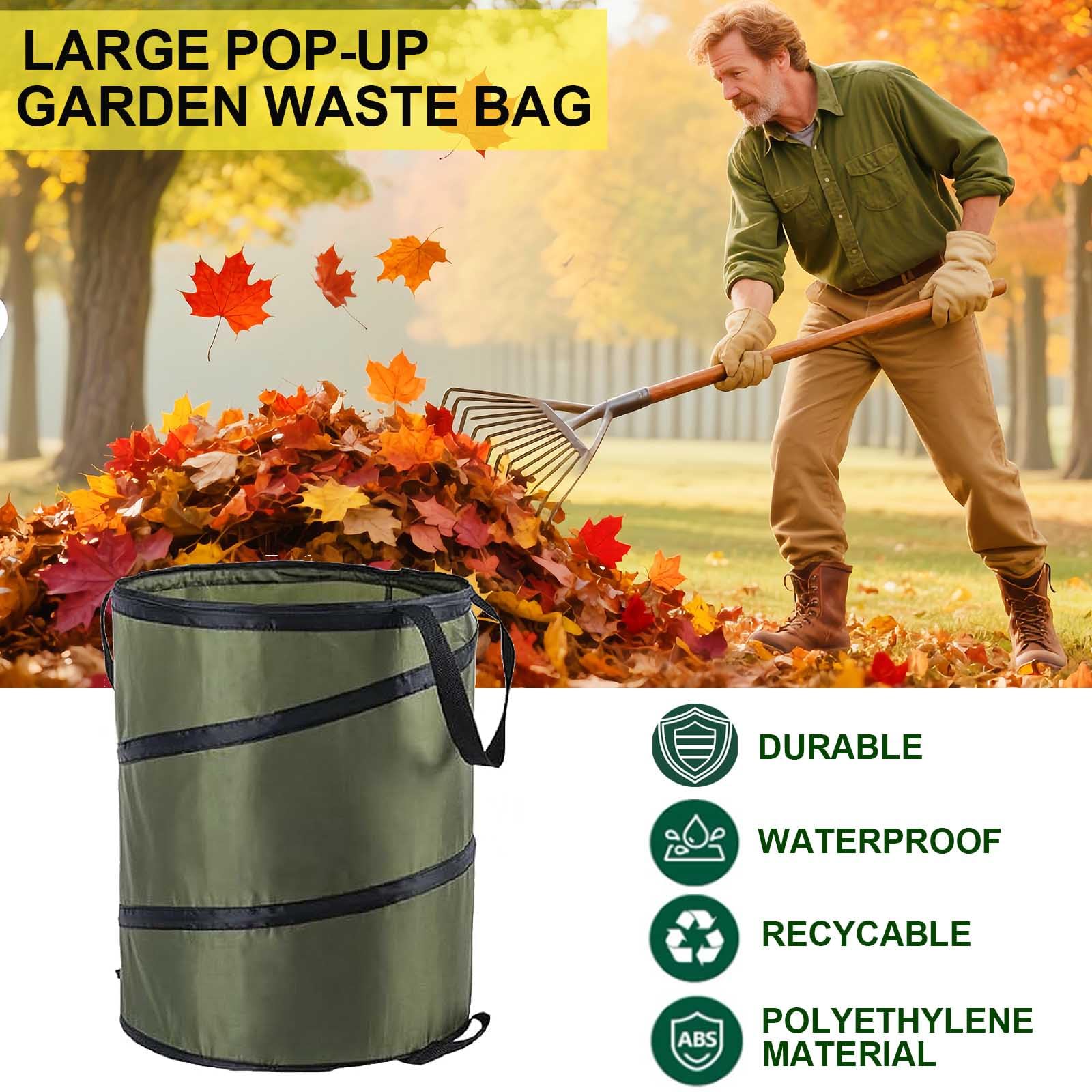 Sac à déchets de jardin et de camping, pliable en tissu Oxford pop-up avec poignées, panier réutilisable pour feuilles et jouets, idéal pour le jardinage, la randonnée, le pique-nique, le soin du
