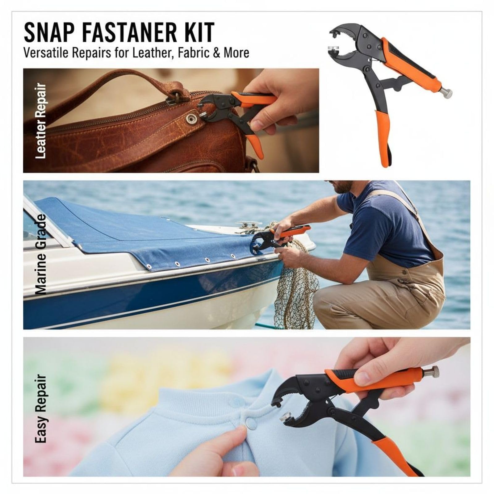 Snap-Fastener-Werkzeugset für Metall-Druckknöpfe, Druckknopfzange zum Montieren und Ersetzen, für Leder, Boots-Canvas, Teppich, Planen, Abdeckungen und Möbel
