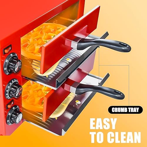 Miniatura 6 de Horno eléctrico comercial de pizza de 12 pulgadas, horno de pizza de interior, doble acero inoxidable con temporizador para restaurante, rojo, 1100 W