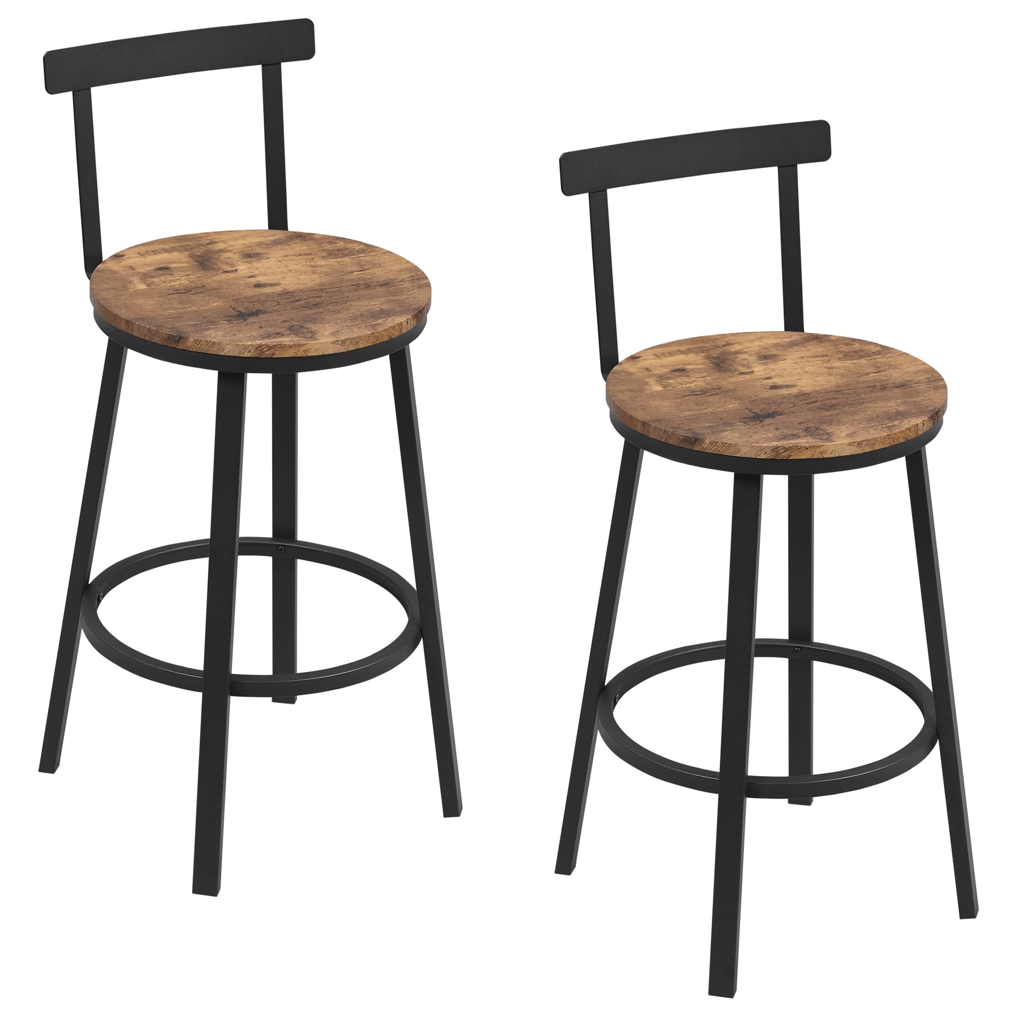 WOLTU Taburetes Bar Juego de 2, Taburetes Altos Cocina con Respaldo Bajo y Reposapiés, para Comedor, Cafeteria, Barra Cocina, Marrón Rústico