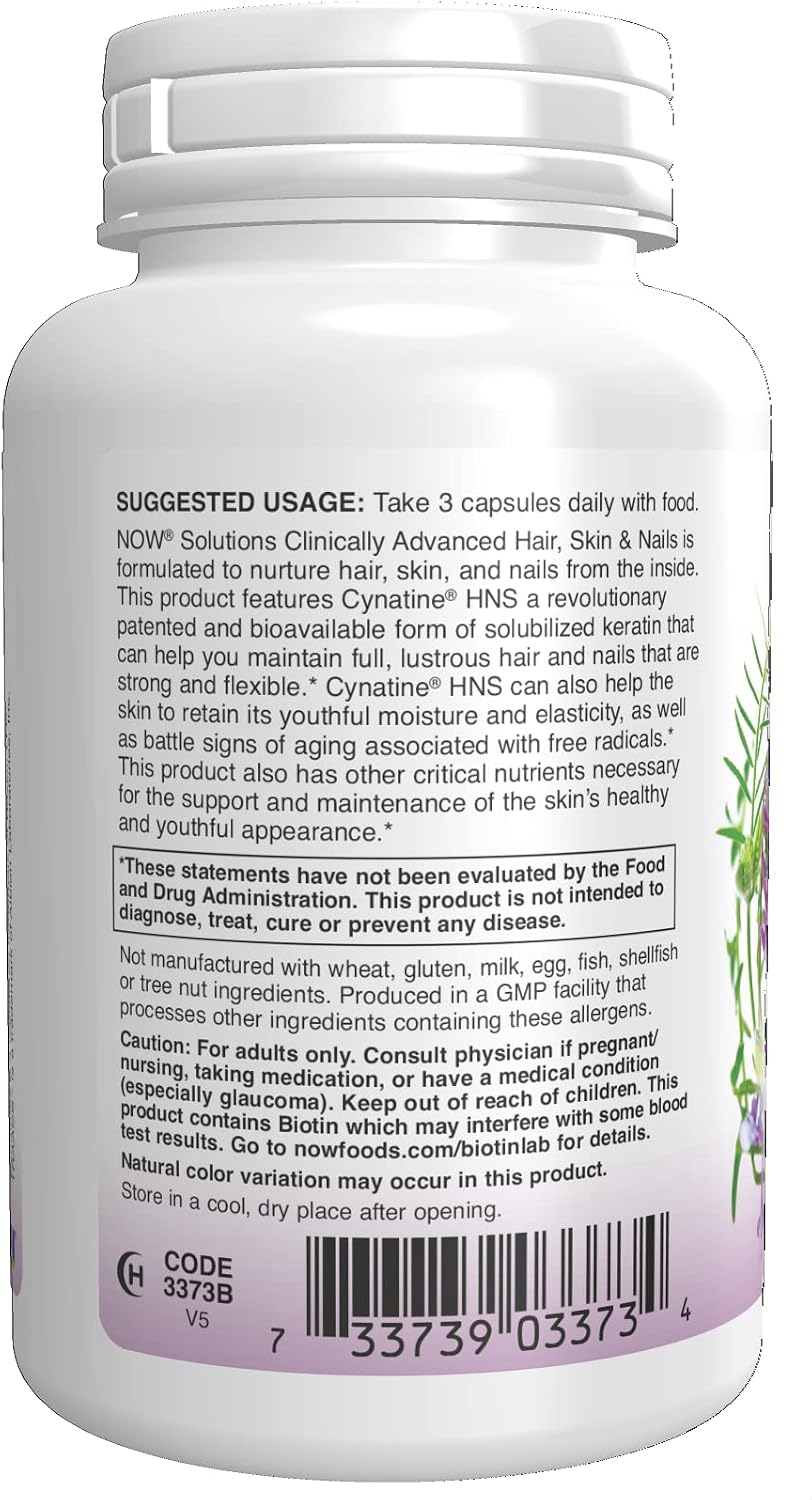 NOW Solutions, Hair, Skin and Nails, Clinically Advanced, Support with Clinically Tested Cynatine®, 90 Veg Capsules