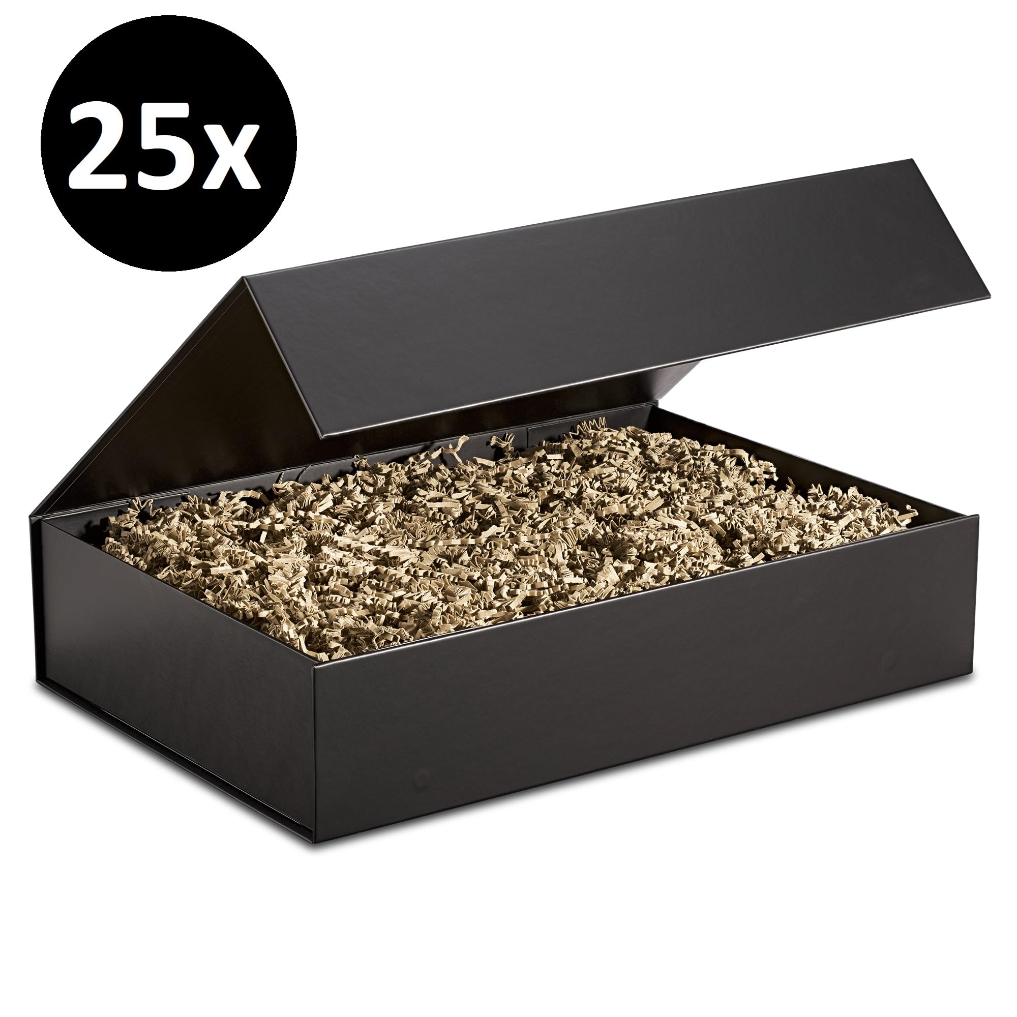 25x XXL Premium Magnetbox mit Deckel 50 x 35 x 10cm matt-schwarz, faltbar | Geschenkbox mit Magnet-Verschluss für Weihnachten, Geburtstag, Hochzeit Geschenk-Karton Präsentbox leer