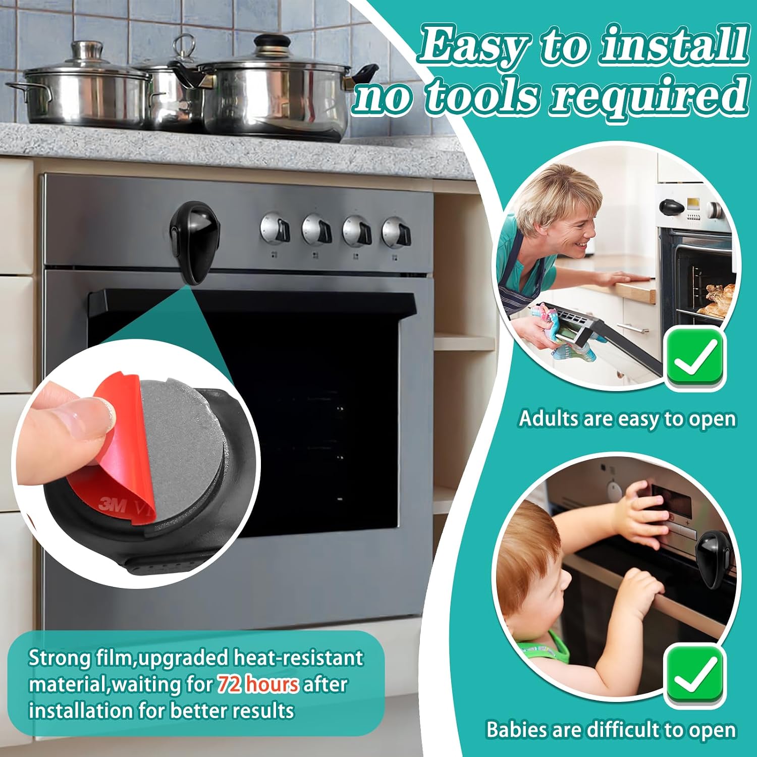 Oven Lock Child Safety - Premium Baby Proofing Oven Door Locks, Easy to Install & Use Durable and Heat-Resistant Material no Tools Need or Drill Oven Child Safety Lock (Black) - 2 Pack