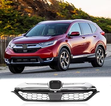 Front Bumper Upper Grille Fit For 2017 2018 2019 Honda CRV CR-V,Honeycomb Style,Chrome&Black