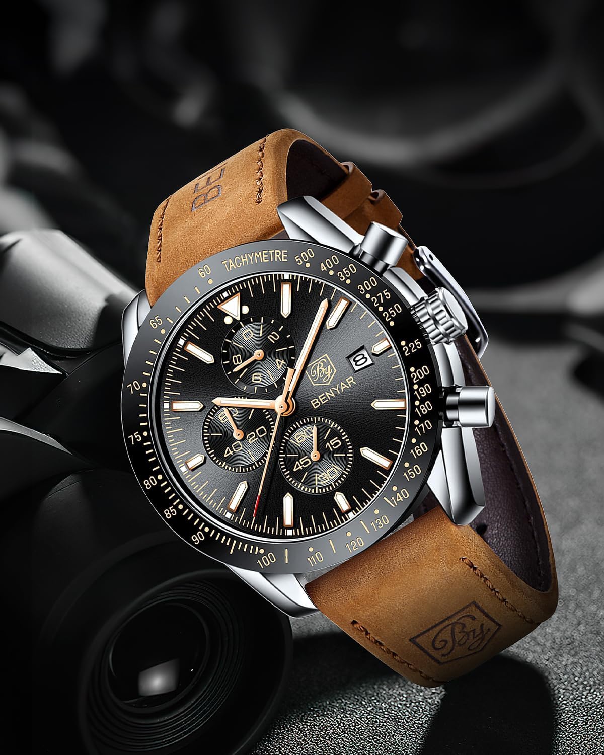 BY BENYAR Watch for Men Analog Quartz Chronograph Waterproof Luminous Designer Mens Wrist Watches Business Work Sport Casual Dress Watch with Silicone Strap Elegant Gifts for Men - Image 4