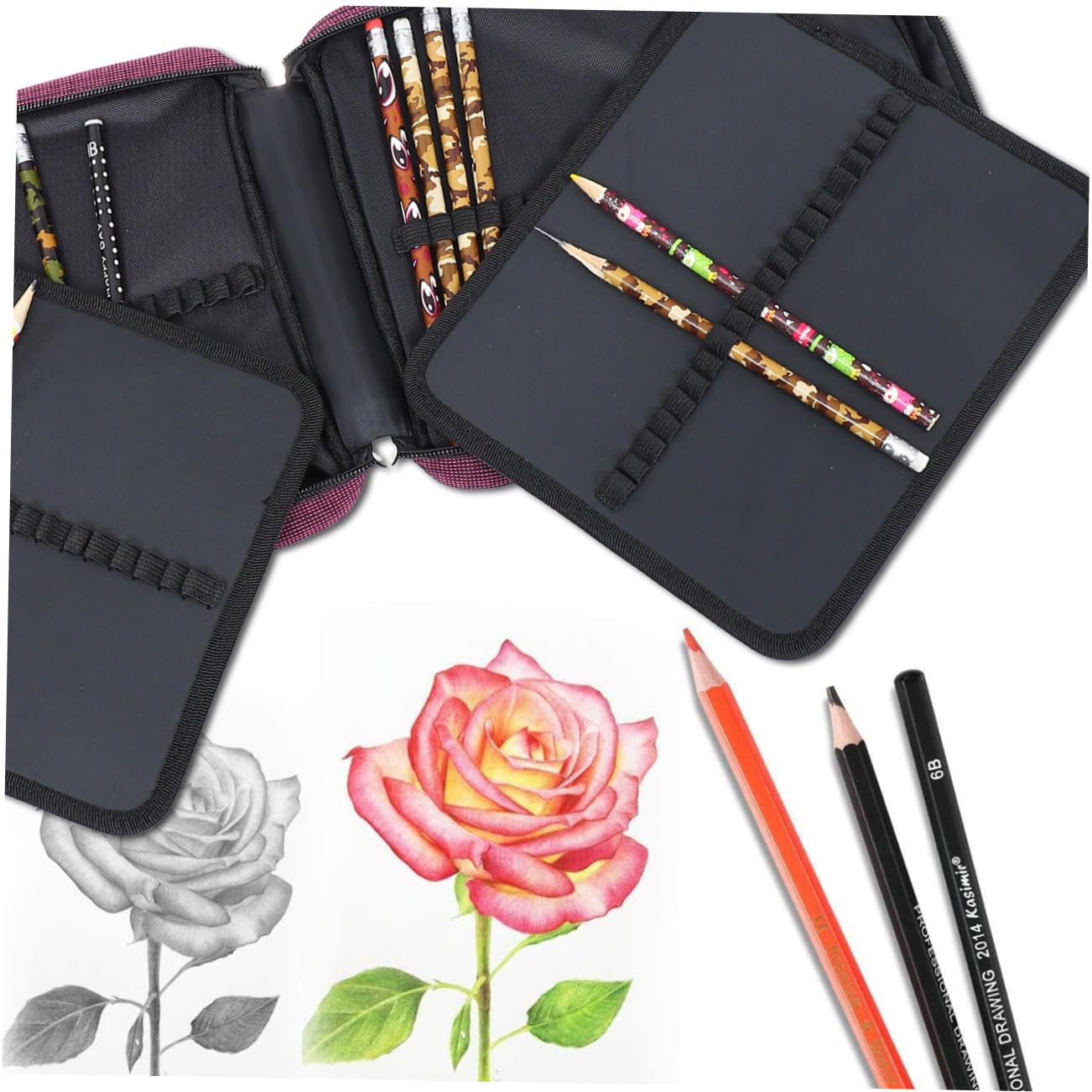Hohopeti Astuccio Portapenne Con Cerniera Manico in Materiale Robusto Design Multitasche Porta Cancelleria Per Studenti E Artisti