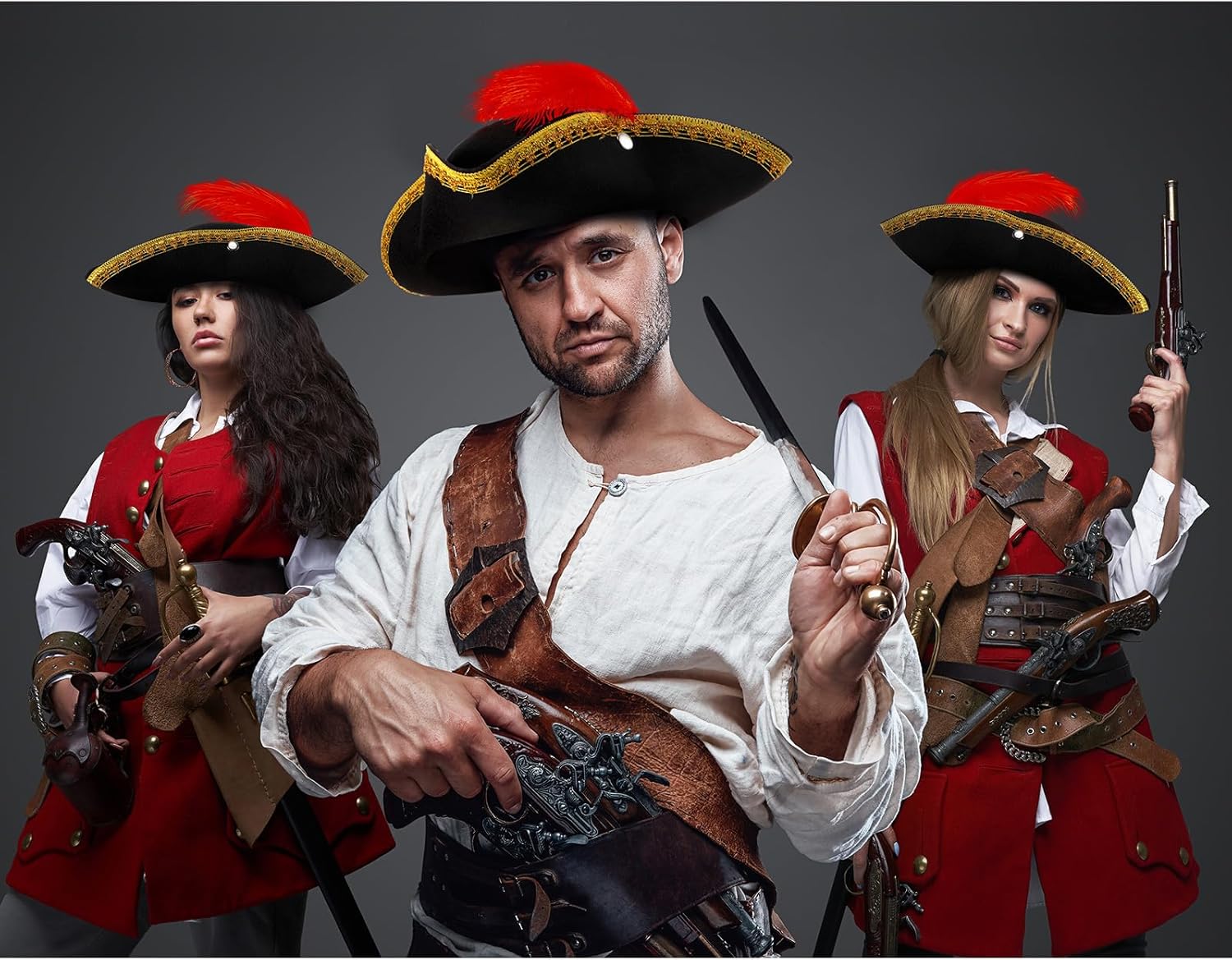 Liitrsh Tricorn Pirate Hat with Feather 15 x 15 x 3.9 Inch Colonial Tricorn Hat Adult Revolutionary Renaissance - Image 6