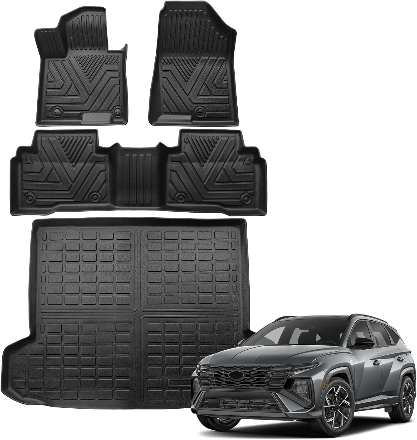 Floor Mats & Cargo Liner Custom for 2022-2025 2026 Hyundai Tucson Hybrid,All Weather Protection for Car Mats Anti-Slip TPE Odorless Floor Liners Front & Rear Row Full Set Hyundai Tucson Accessorie