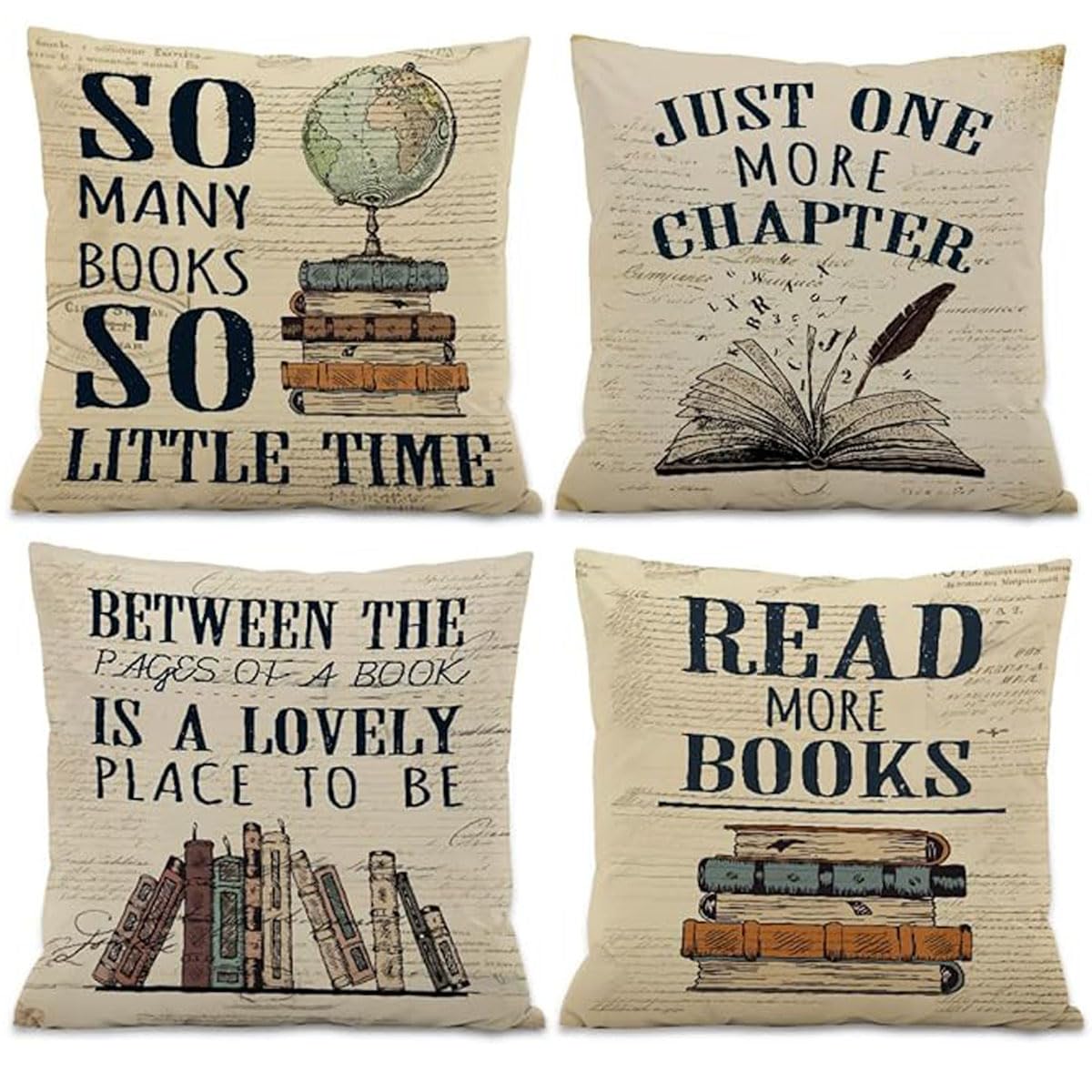 Book Lover Throw Pillow Covers 18x18 Inch?Set of 4 Reading Nook Decorate Pillow Covers Classroom Pillowcase for Kids Reading Room Library Study(18x18 Inch)