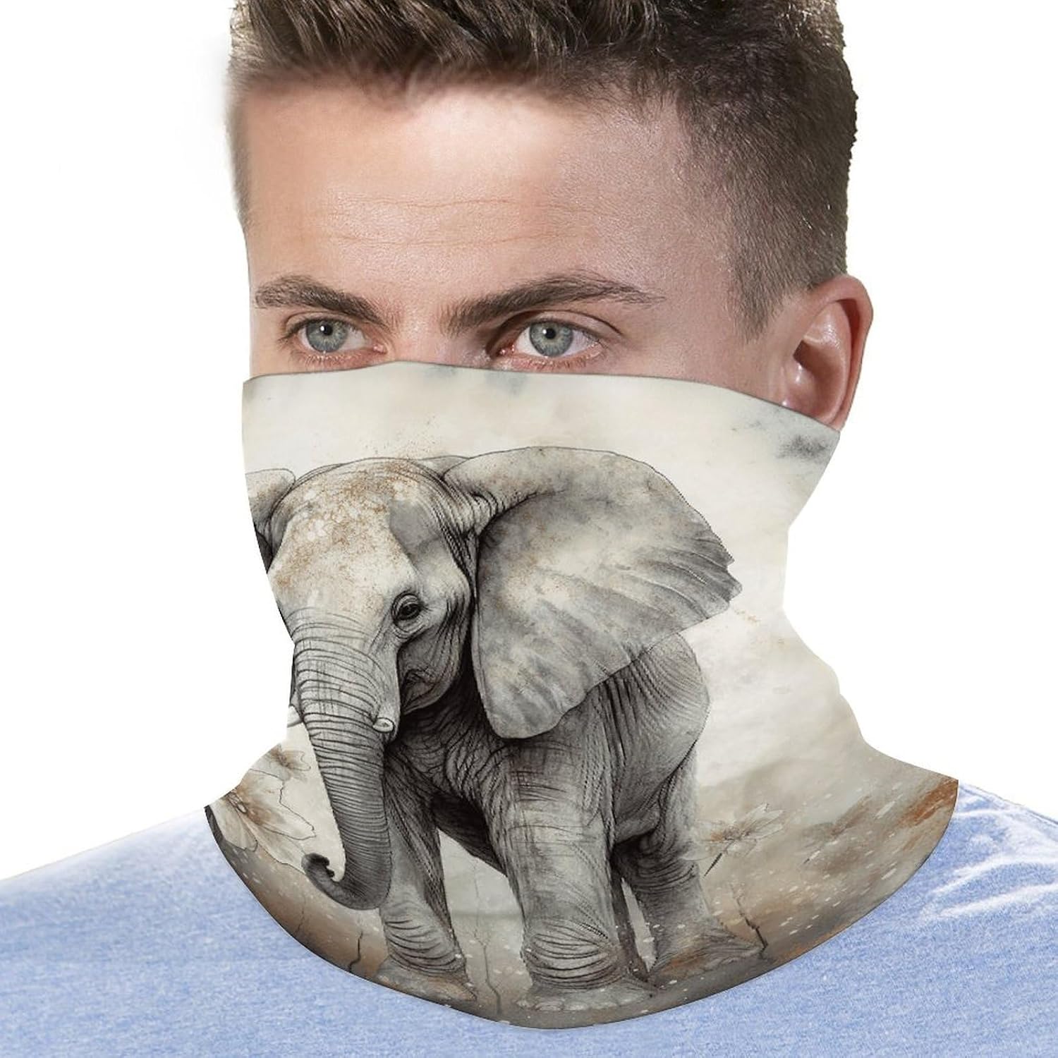 Multi-Use Double Sided Animals Cute Elephant Print Neck Gaiter Face Cover Scarf, Breathable Cooling UV Sun Protection Face Mask, Soft Bandana Head Wrap Headwear for Men Women Outdoor