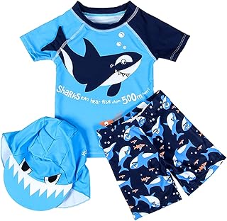 De feuilles Boys,Clothing,Swimwear,Shorts & Trunks De feuilles Kids Toddler Boys Two Pieces Swimsuit Set Cute Cartoon Animal Print Swimwear with Sun Hat