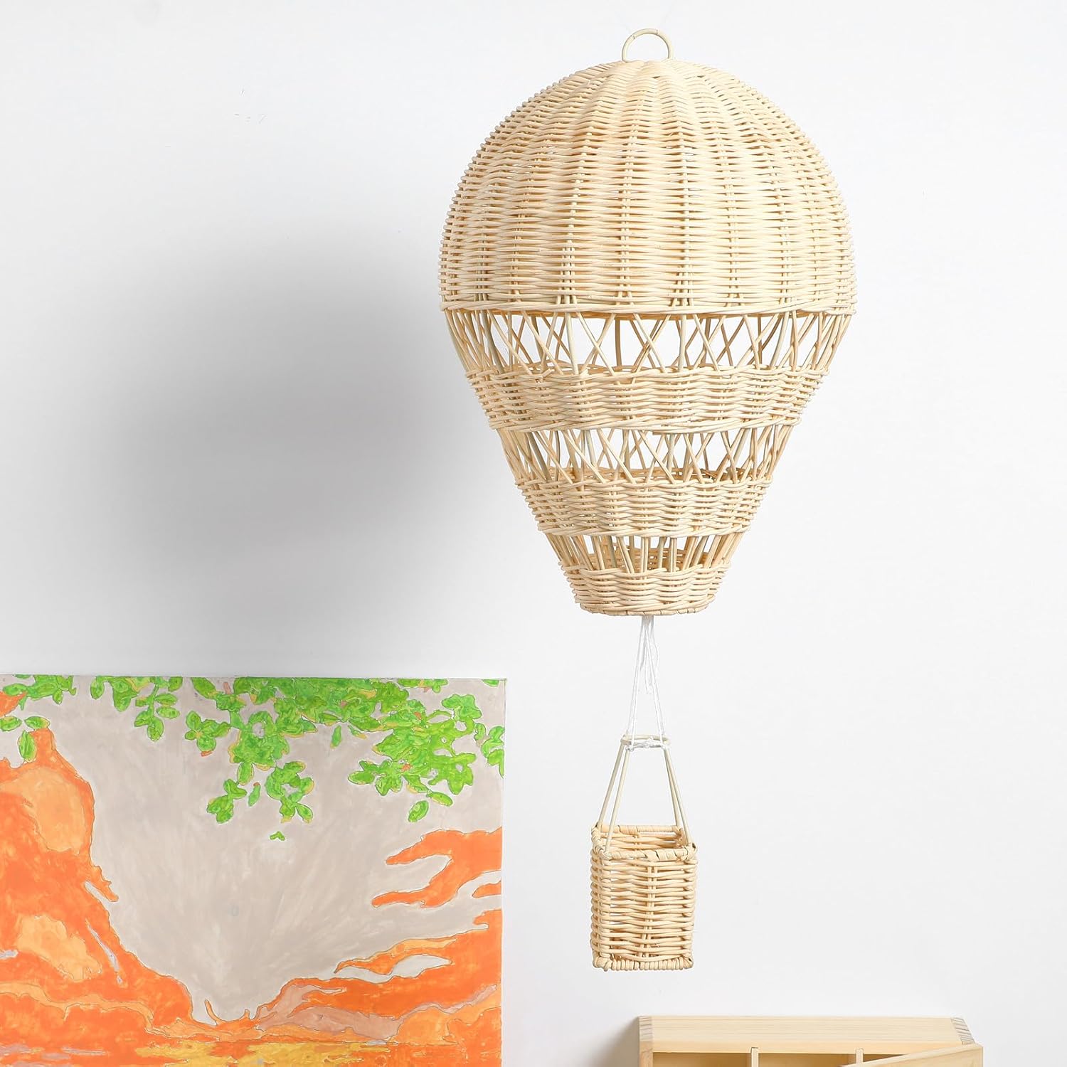Rattan Woven Hot Air Balloon - Wall Decor for Kids Room Aesthetic and Elegant - Woven Hot Air Balloon Hanging Ornament Nursery Room Decoration