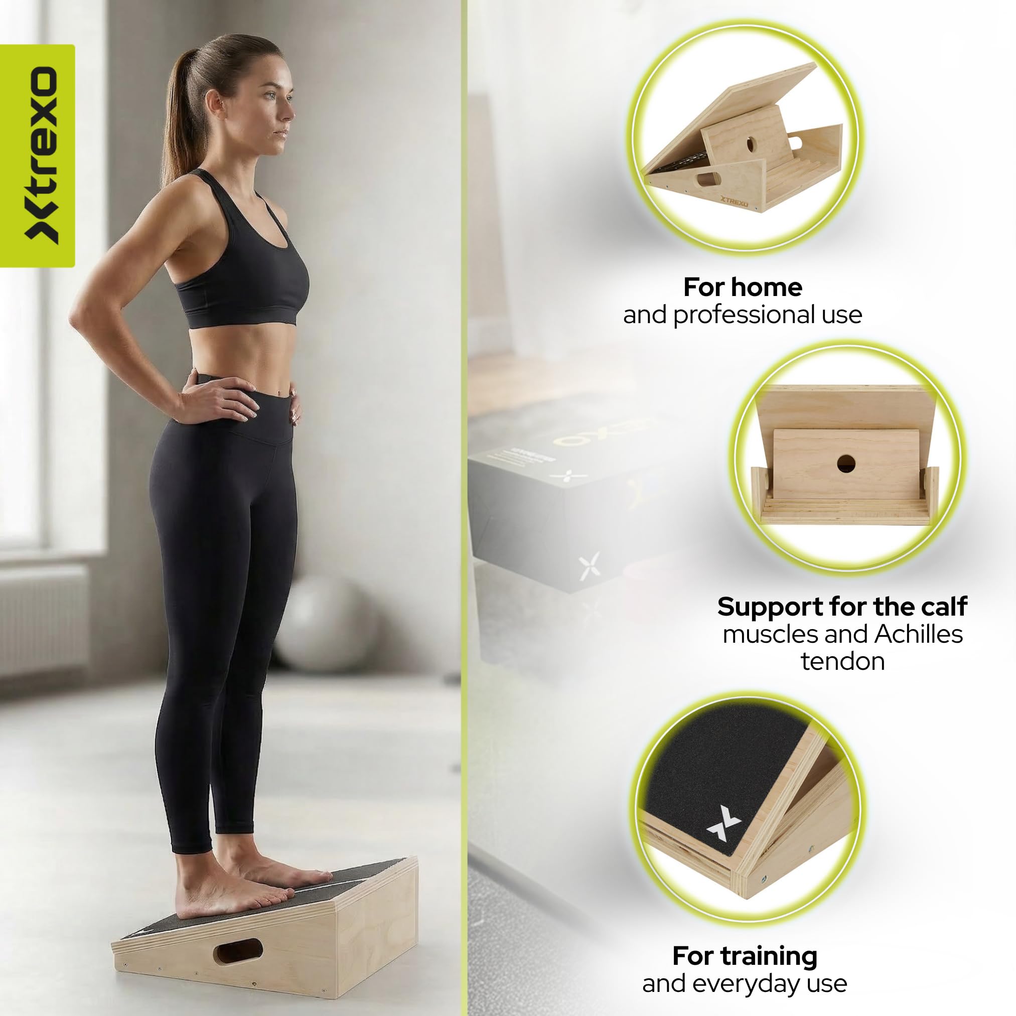 Slant Board Schwarz – verstellbare Waden-Dehnplatte (4 Winkel), Anti-Rutsch, für Dehnung von Waden & Achillessehne, Reha & Home Fitness