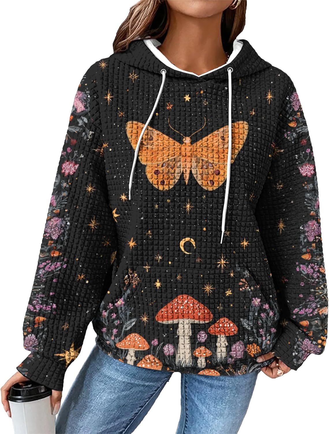 Hooded Sweatshirt Women Elegant Waffle Knit Hoodie With Pocket Casual Pullover Long Sleeve Comfy Fashion Qutfits
