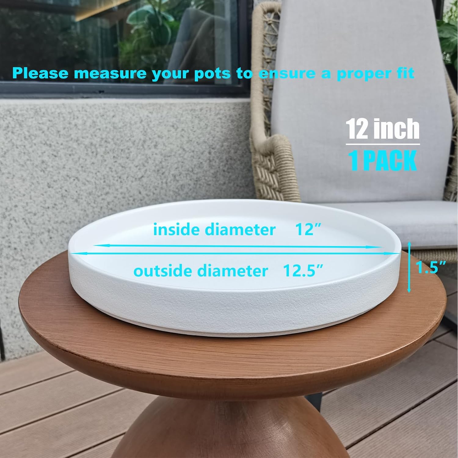 Frosted White Ceramic Pot Saucer - Drainage Tray for Indoor and Outdoor Flower Plant Pots and Planters, 12 Inch