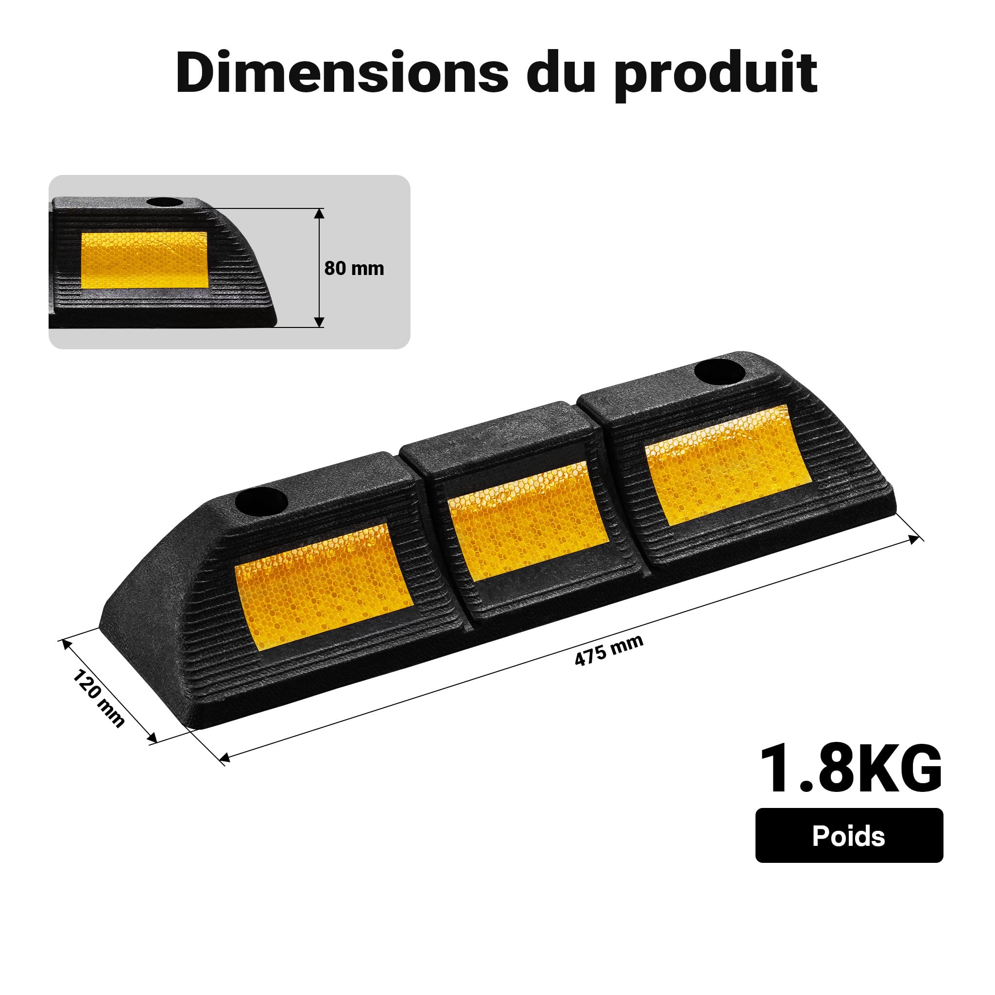 Butée De Roues Caoutchouc Parking Lot De 2 - 60x12x10 Cm - Jaune Noir - Protection Voiture