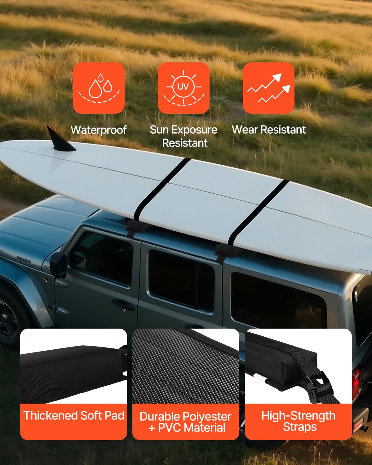 VEVOR Coussinets de Toit Universels, Coussinets pour Porte-Bagages et Porte-Kayak de Voiture, Capacité de Charge de 80 kg, avec Sac de Rangement Portable, pour Canoë Planche de Surf Sup, Voyage