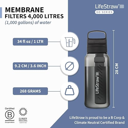 LifeStraw Go Series - Borraccia con filtro acqua senza BPA per viaggi e uso quotidiano. Rimuove batteri, parassiti e microplastiche, migliora il sapore, 1l, Nordic Noir (nero) - 5