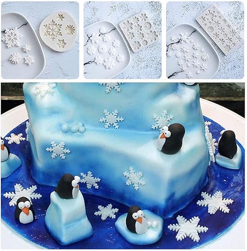 Miniatura 5 de Juego de 3 moldes de fondant de copo de nieve de invierno, molde de silicona para pasta de goma de mascar para decoración de pasteles, decoración de