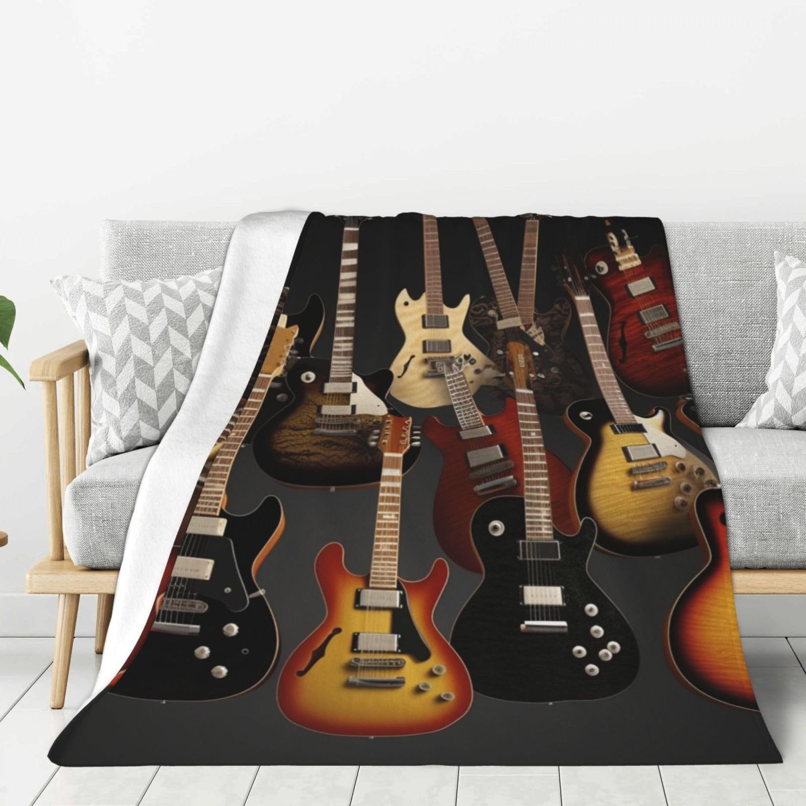 Guitars Throw Blanket Plush Flannel Fleece Blanket, Soft Lightweight Cozy Blankets 50"X40" for Bed Couch Sofa Travel