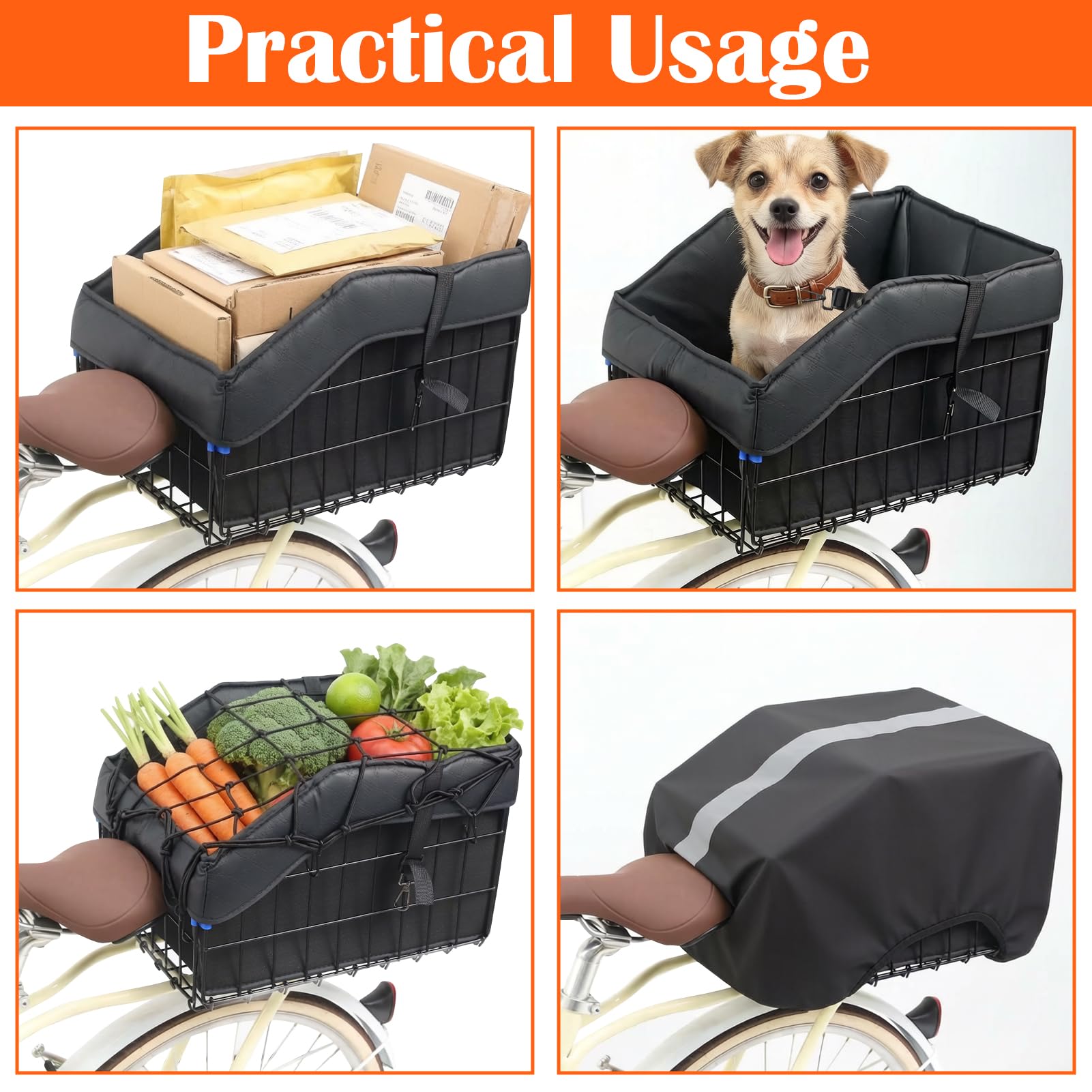 Cesta Trasera para Bicicleta Plegable Impermeable Gran Capacidad con Bolsa Gruesa y Red de Carga