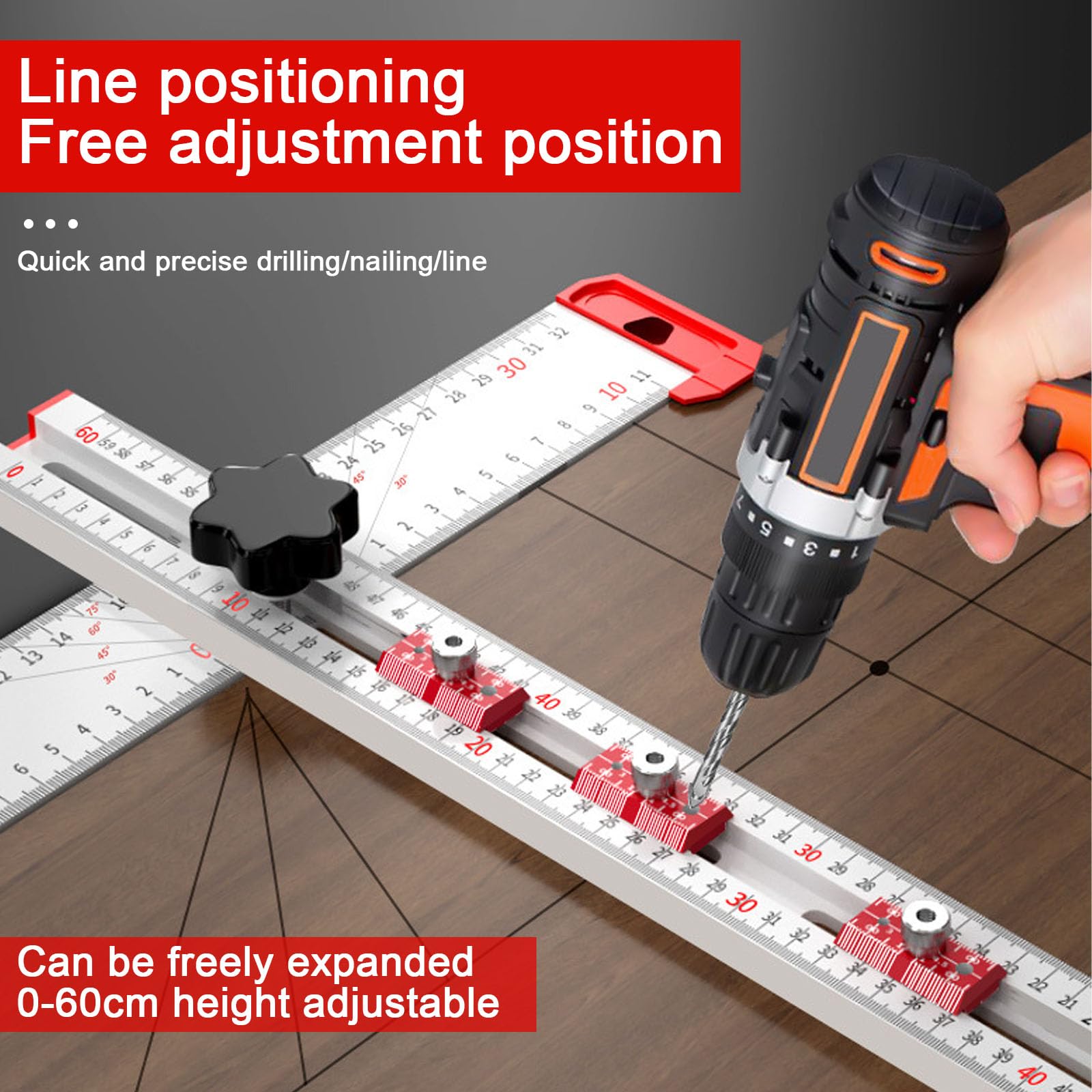 Polegas 4-in-1 Drilling Positioning T Square, Adjustable Woodworking Angle Tool - Image 4
