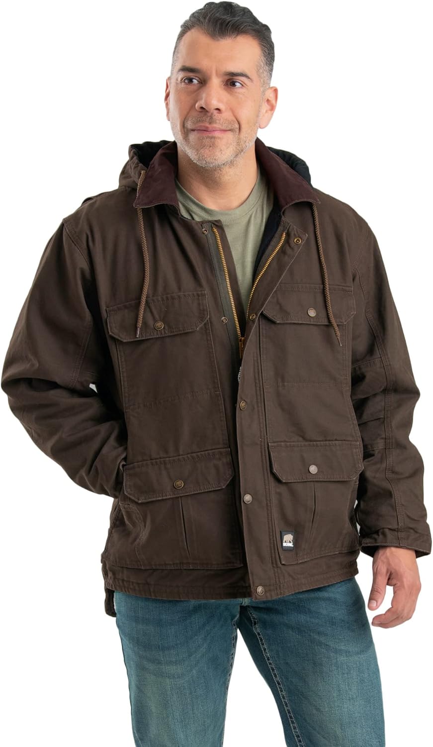 Berne Men's Heartland Washed Duck Zip-Off Hooded Work Coat