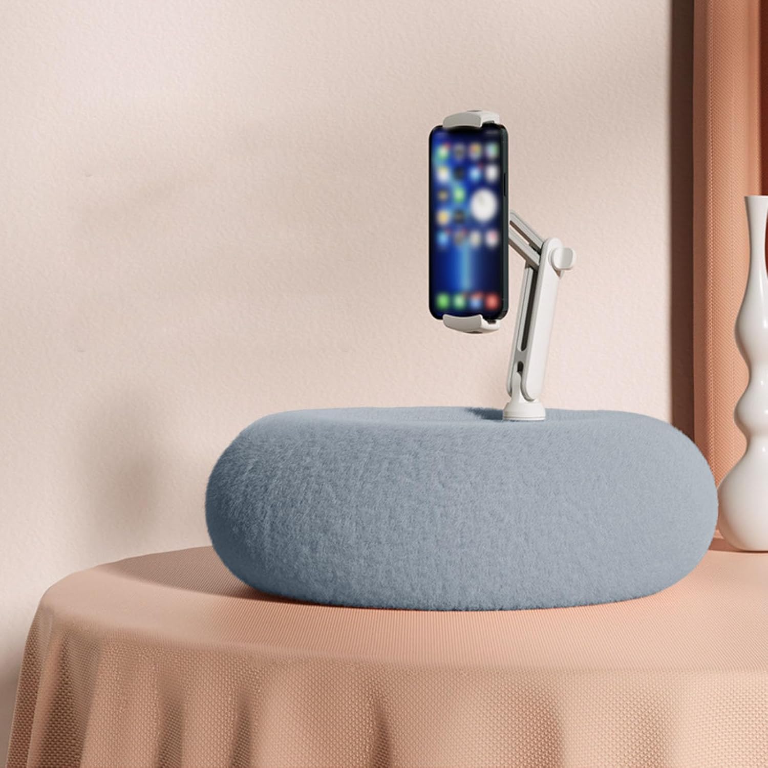 Mini Plush Small Pillow Cell Phone Holder, Adjustable Lifting Multifunctional Telescopic Cell Phone Holder for 4.7“ 13” Cell Phone/Tablet (Blue)