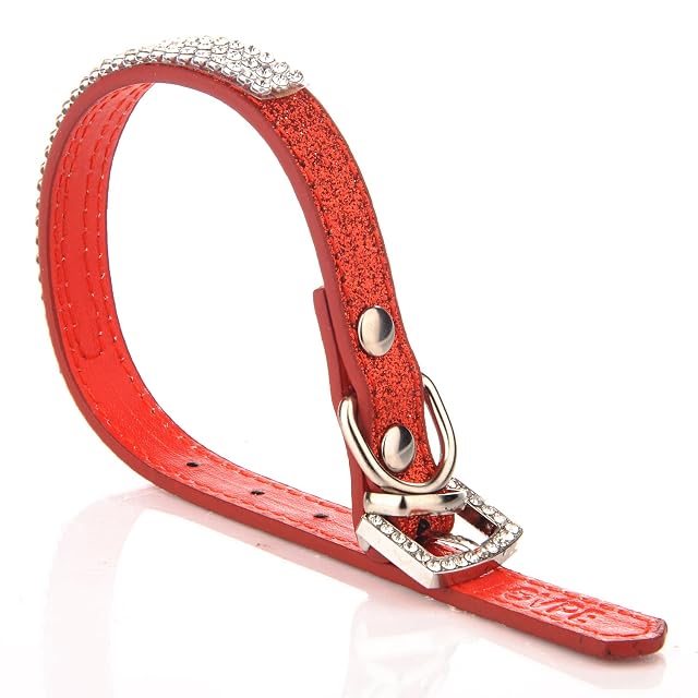 Foto 4 de 6 de Collar para perro Lovpe, de piel con purpurina y cristales ostentosos, ajustable