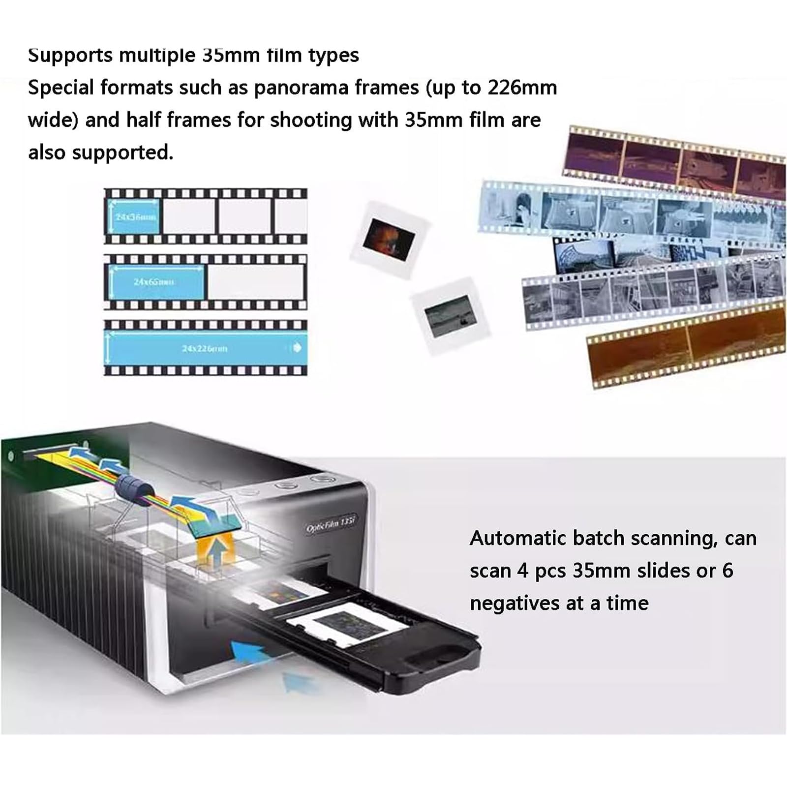 Scanner Automatique Films Et Diapositives,numériseur Films Et Diapositives 35mm avec Une Résolution 7200dpi Et Une Densité Dynamique 3,6D,réparation Poussière/Rayures Et Édition Logiciels