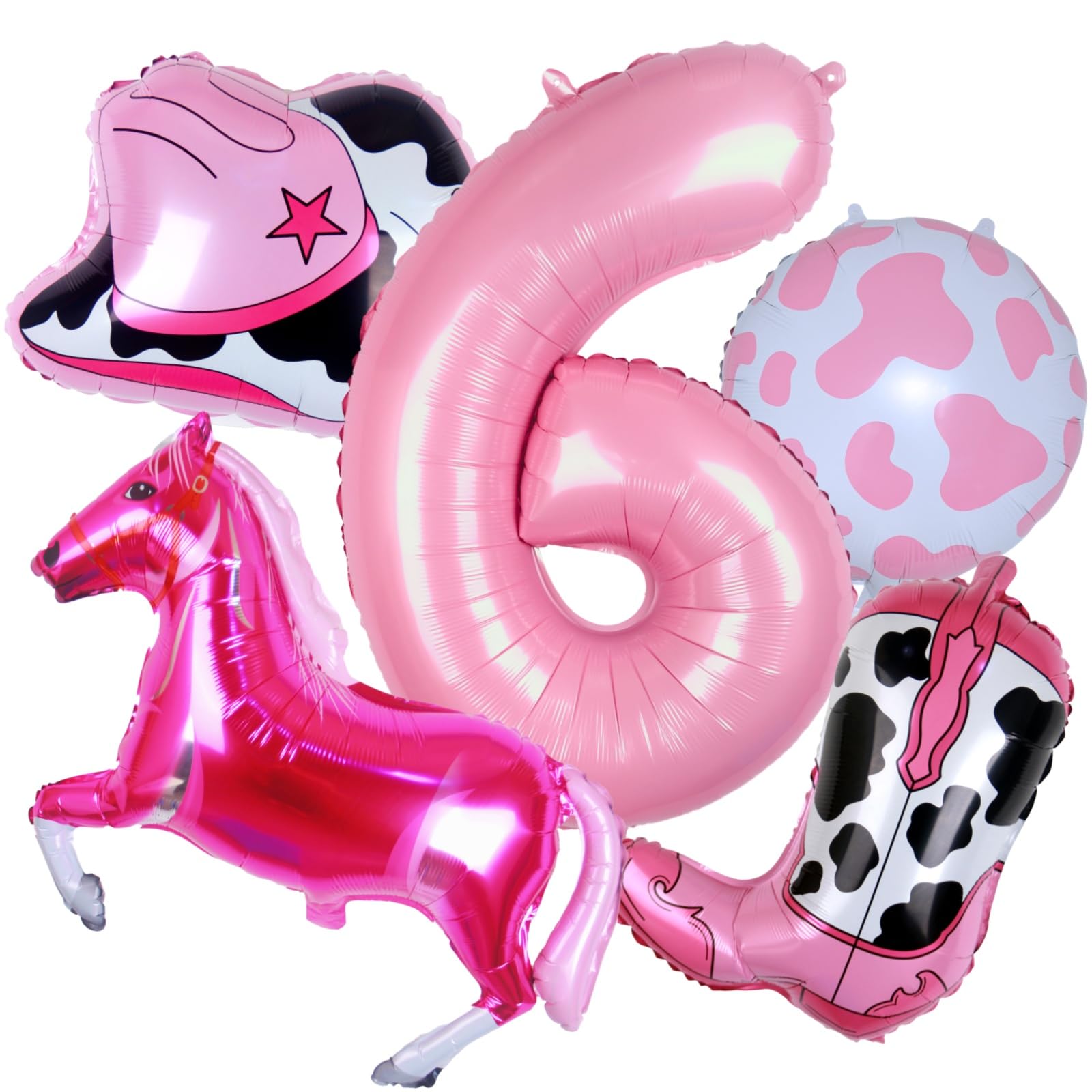 Kwuz Western Cowgirl Balloons Pink 6th Birthday Party Decorations, Retro Horse Cowgirl Hat Boot Balloons Girls Western Theme Rodeo Birthday Party